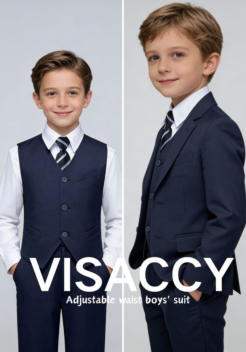 Visaccy Suit for Boys 5 Pieces Kids Tuxedo Toddler Slim Fit Suits Outfit for Wedding Navy Blue Size 8 - Image 4